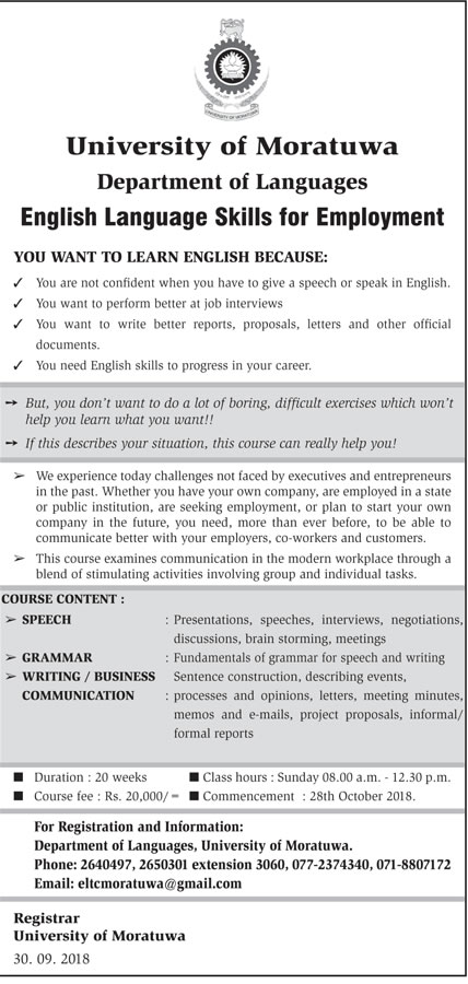 English Language Skills for Employment - Department of Languages - University of Moratuwa